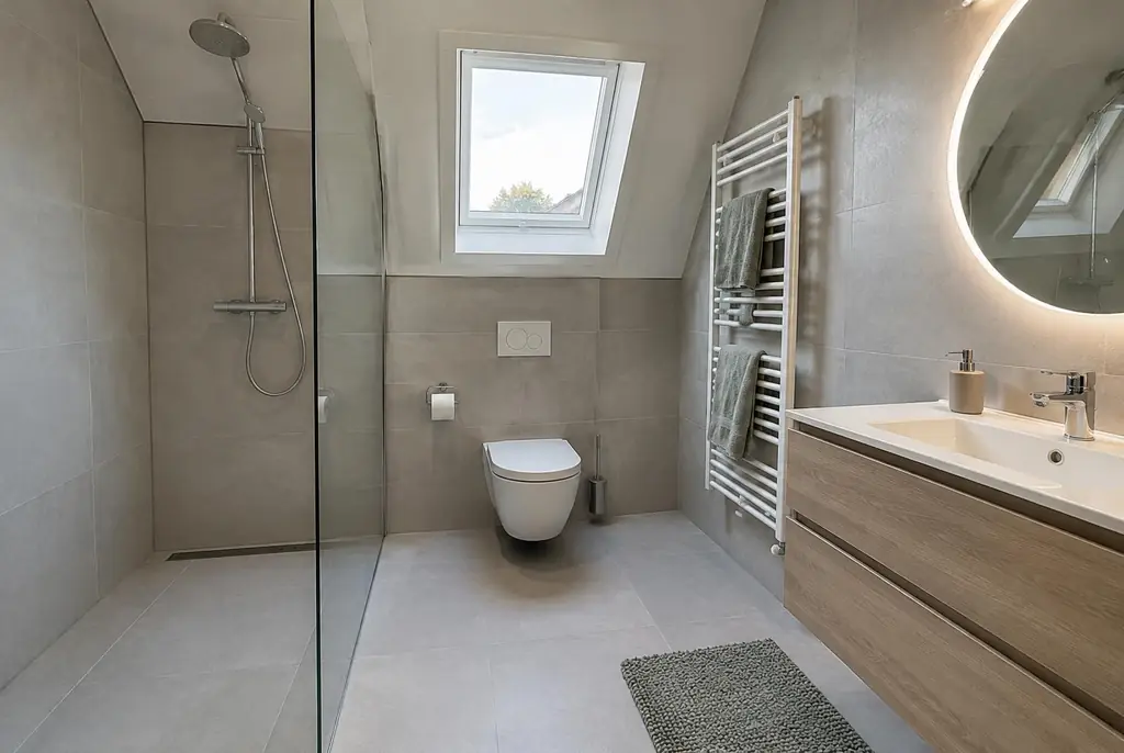 Lekdetectie Oss – droge badkamer met inloopdouche na herstel