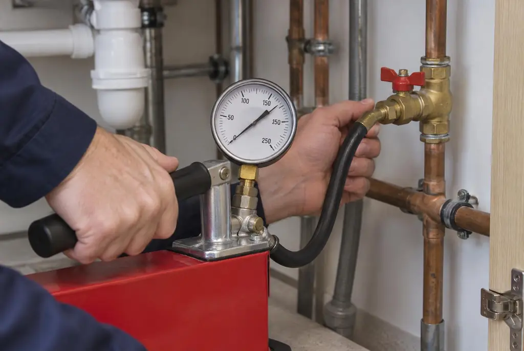 Lekdetectie Oss – druktest op een waterleiding met een manometer