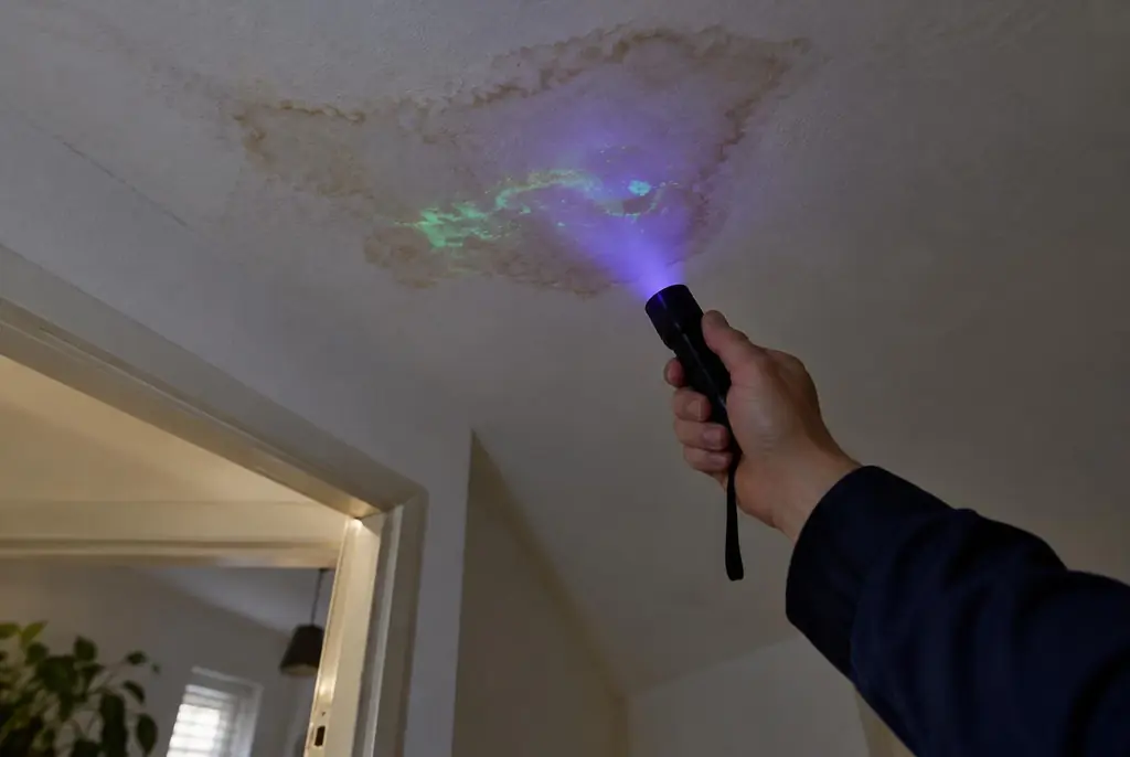 Lekdetectie Oss – kleurstof controleren op het plafond met uv-licht